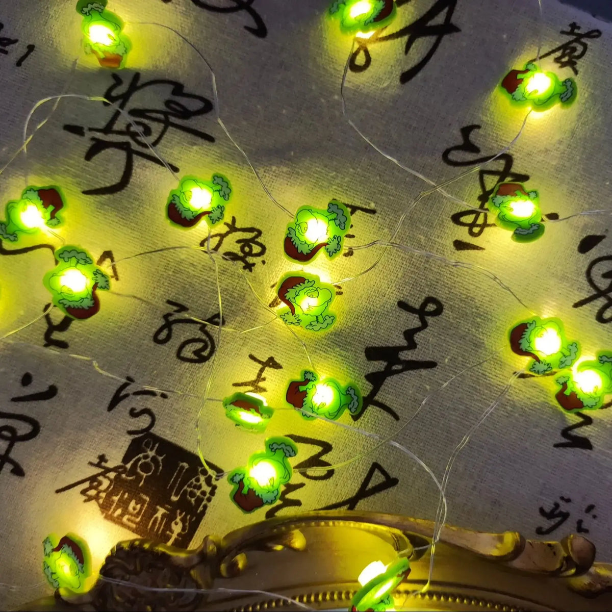 20L 6.5ft Christmas Light Copper Wire String Decoration Lights Festive Green Monster Design for Holiday Lighting
