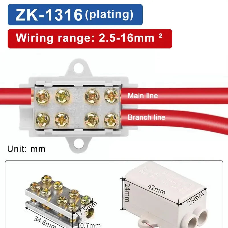 T‑Type Wire Connector ZK Terminal Splitter I-type Brass Clamp Electrical Wire Junction Box for Household Lighting Socket Wiring