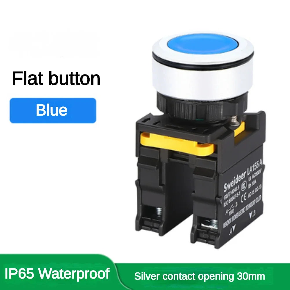 30mm Button Switch Waterproof Momentary Reset Self Locking Power Push Button Switch Flat Head 10A 1NO 1NC 2NO Red Green Yellow