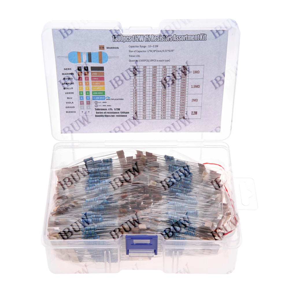 1W 2W 1/4W 1/8W 1/2W Metal Film Resistor Kit 130 Values 0.125W 0.25W 0.5W 1% Resistance Assortment Assorted Set Box
