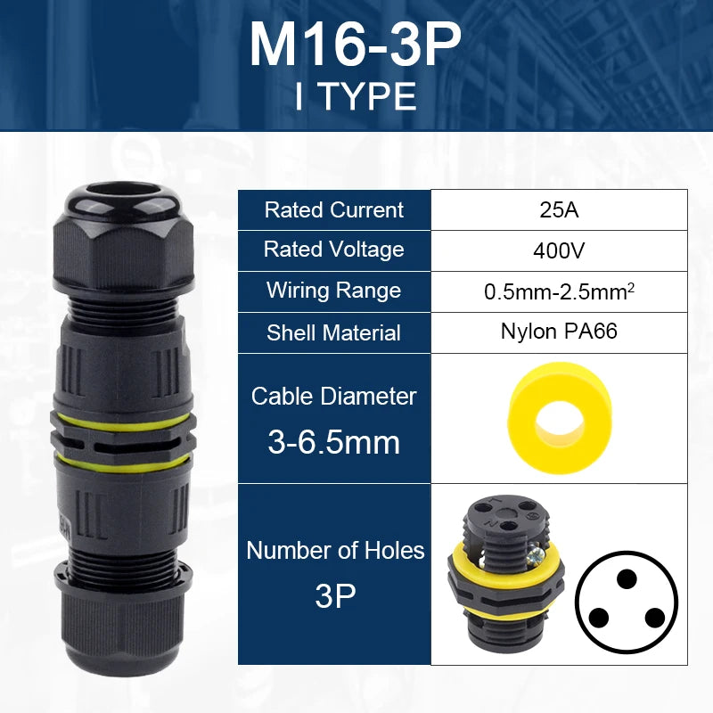 IP68 M16 Waterproof Connector,Electric Junction Box 2/3Pin Screw connection Solderless For 3-10mm Cable,Adapter terminal Outdoor