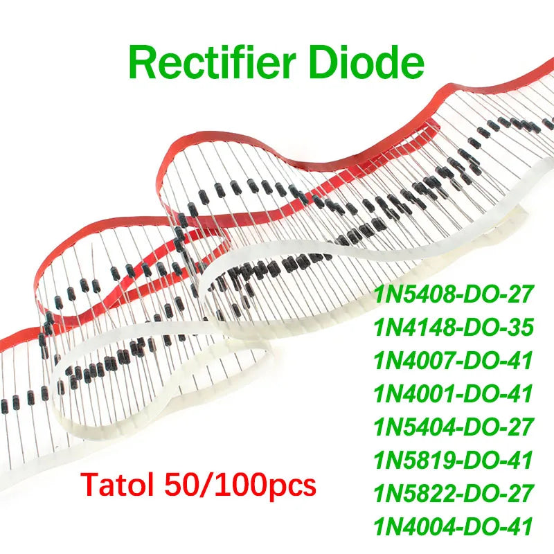 50/100PCS 1N4001 1N4004 1N4007 1N5404 1N5408 1N4148 1N5822 1N5819 DO-41 DO-27 Schottky Rectifier Diode Switching Diodes Kit