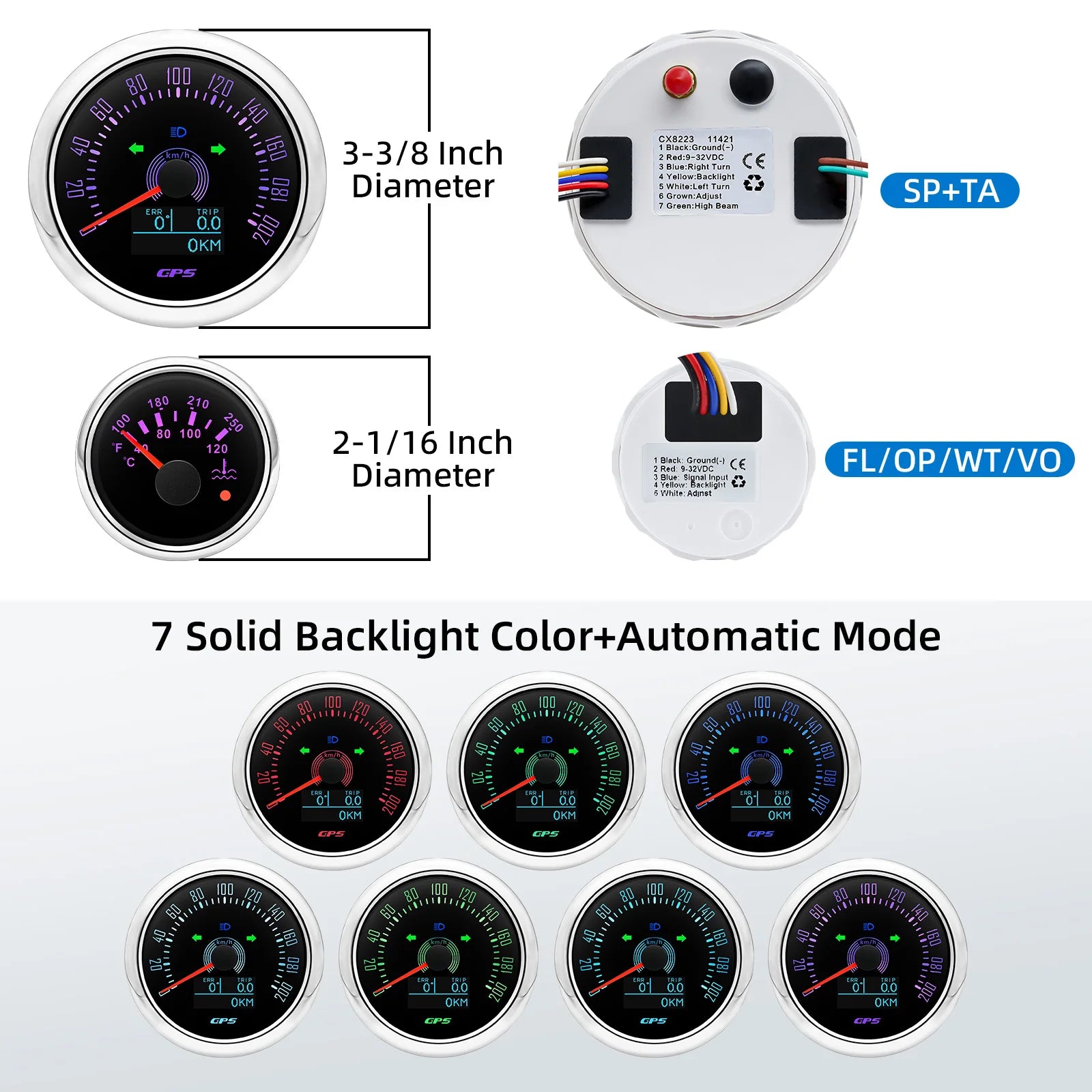 6 Gauge Set 85mm GPS Speedometer Tachometer 52mm Water Temp Fuel Voltmeter Oil Pressure Meter With 1/8 NPT Sensor For Boat Car