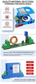 4-20mA Direct Current Transmitter 0-500A AC DC Hall Current Sensor Transducer 25mm Hole 0-10V 4-20mA RS485 Current Transmitter