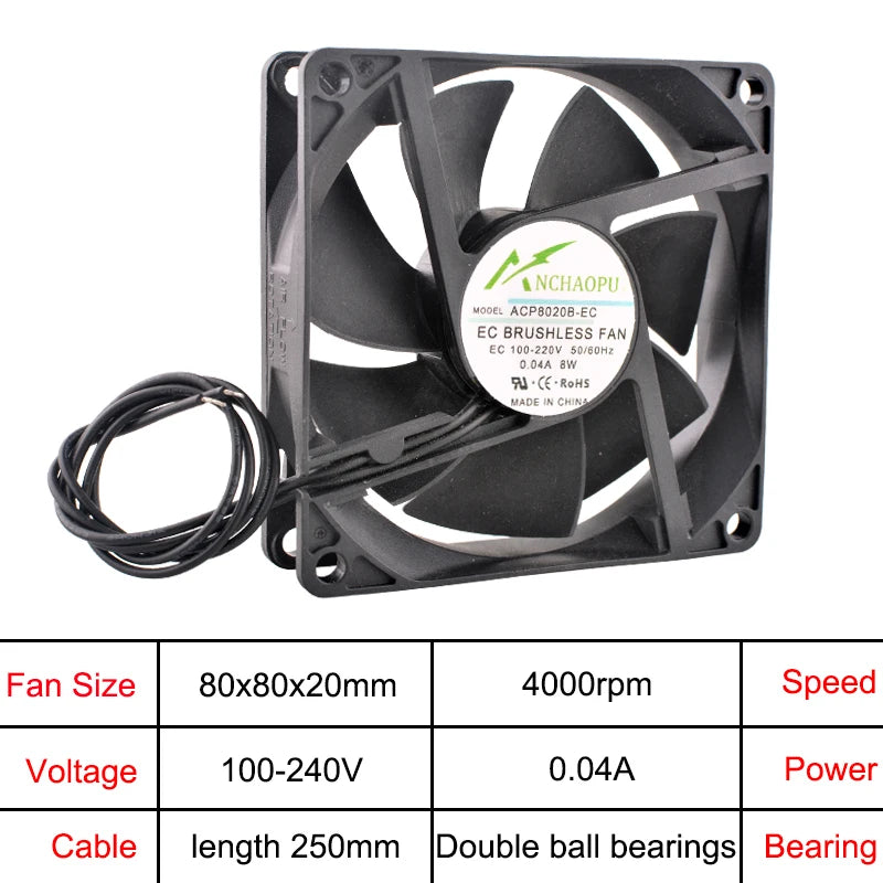 ANCHAOPU EC Brushless Axial Cooling Fan 40-140mm AC 110V-240V for Cabinet, Industrial, Server High Speed Ventilation