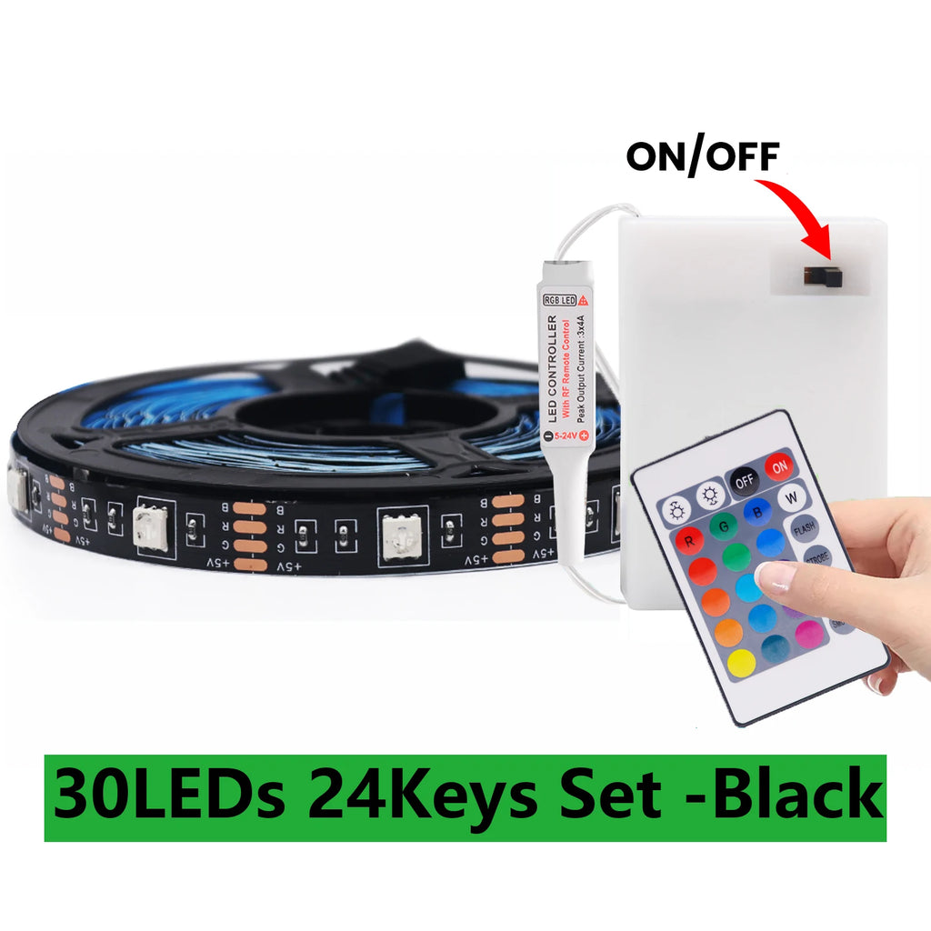 DC 5V 5050 RGB Strip LED Light Battery Powed Waterproof Ribbon Tape Stable Led Strips Indoor Outdoor Decoration Remote Control