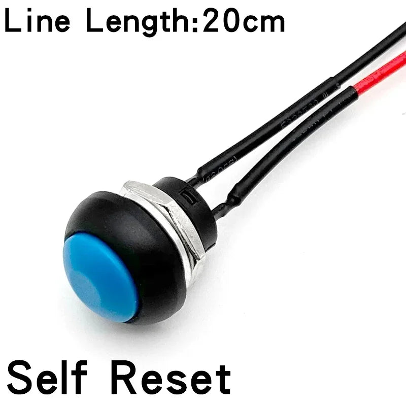 5/20PCS 12mm Momentary Push Button Switch ON OFF PBS-33B Self Reset Mini Round Switch With Wire 2Pin 1A DC12V