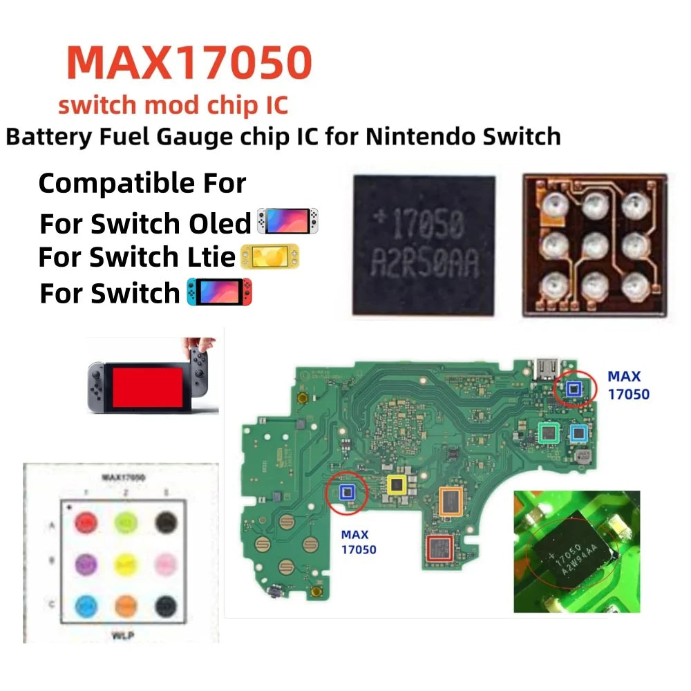 5pcs MAX17050 Battery Fuel Gauge IC Chip Maxim MAX 17050X BGA Replacement for Nintendo Switch HAC-001 Console Motherboard