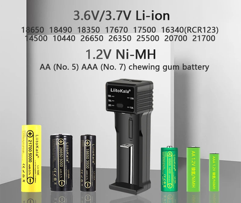 LiitoKala Lii-100C Lii-100 B Battery Charger For 18650 18350 26650 16340 RCR123 14500 3.7V 1.2V Ni-MH Ni-Cd 2A USB Smart Charger