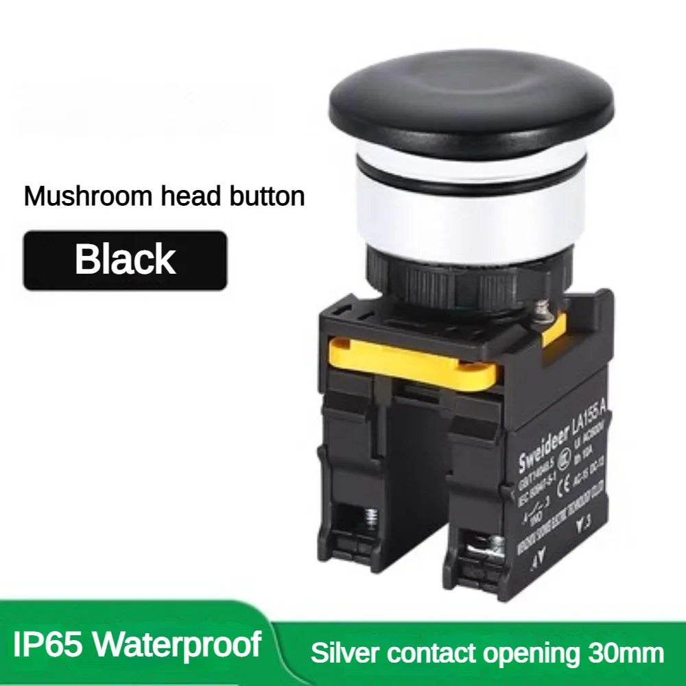 Mushroom Push Button Switch Waterproof Momentary Reset Self Locking Latching 12V 24V 220V 1NO 1NC 2NO 2NC Green/Yellow/White/Red