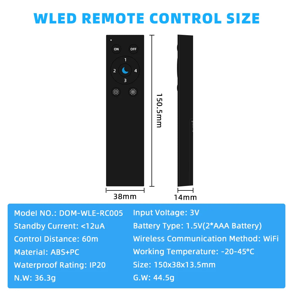 DOMRAEM Addressable WLED WiFi LED Remote Control - ESP-NOW 30M Range, Low-Power, 4-Scene Memory, App-Free Control,RGB IC Control