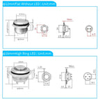 12mm 16mm 19mm 22mm Ultra-short Style Microtravel Stainless Steel Push Button Switch Led Lamp Self-reset/Momentary Normal Open