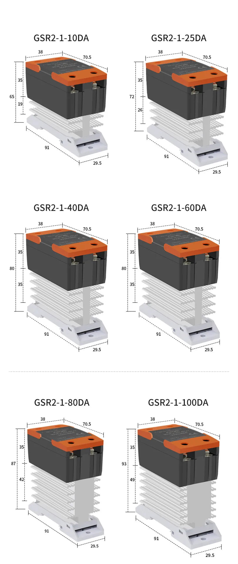 GEYA GSR2-1 SSR 10A 25A 40A 60A 80A 100A 120A Din Rail Mounted Solid State Relay SSR Single Phase With Heat Sink DD AA DA SSR