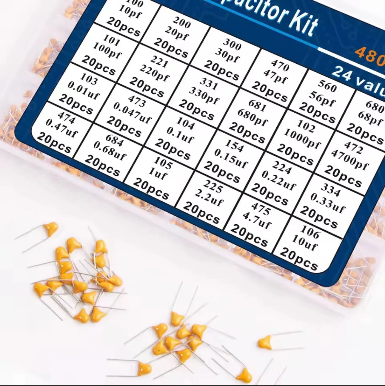 300pcs/480pcs Ceramic Capacitor Assortment Kit For Guitar Capacitor 10Values/24Values 10PF-10uf