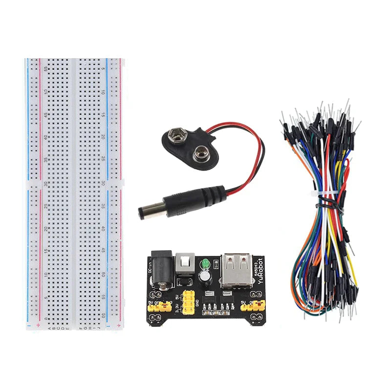 MB102 Breadboard Power Supply Module + MB-102 830/400 Points Solderless Breadboard Kit with 65 Flexible Jumper Wires 3.3V/5V