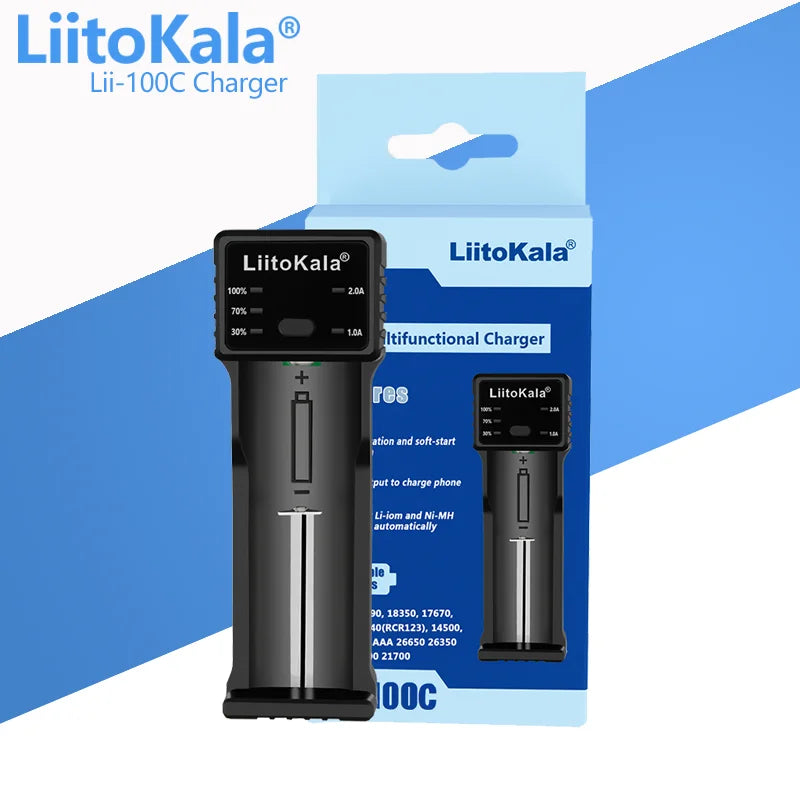 LiitoKala Lii-100C Lii-100 B Battery Charger For 18650 18350 26650 16340 RCR123 14500 3.7V 1.2V Ni-MH Ni-Cd 2A USB Smart Charger