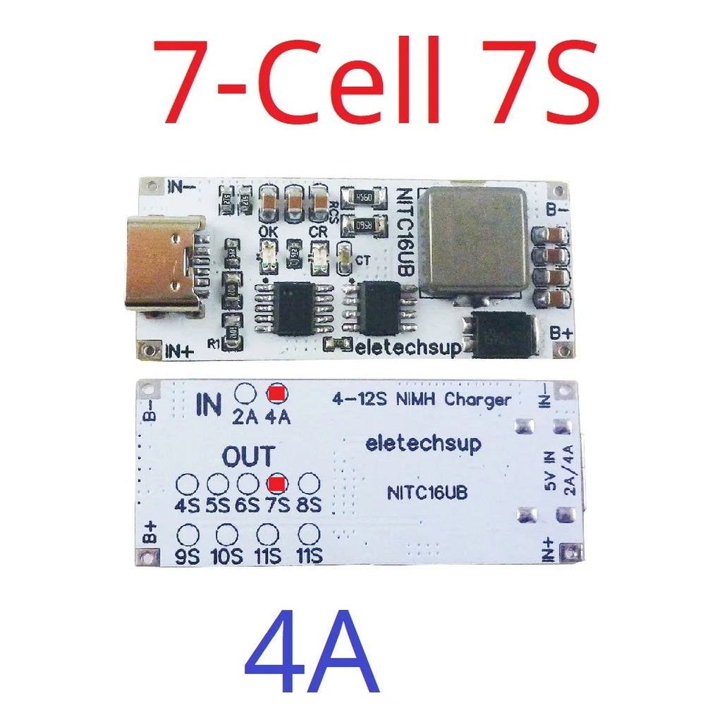 2A/4A 4-12 Cell NIMH Charger Module TYPE-C DC 5V Boost BMS CC/CV NiCd for 4.8V 6V 7.2V 8.4V 9.6V 10.8V 12V 13.2V 14.4V Battery