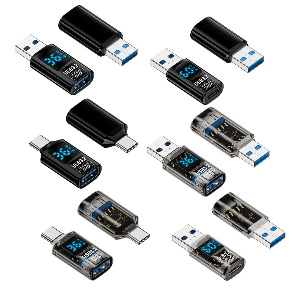 Digital LED Display USB 3.2 Adapter 36-60W 10Gbps Laptop Type-C Converter Data Transmission Smart Chip Power Meter Tester