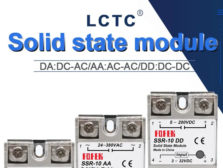 LCTC 1pcs Solid State Relay Single Phase Non-contact SSR DC To DC AC To AC DC To AC 24-380VAC 10A 25A 40A 50A 60A 80A 100A