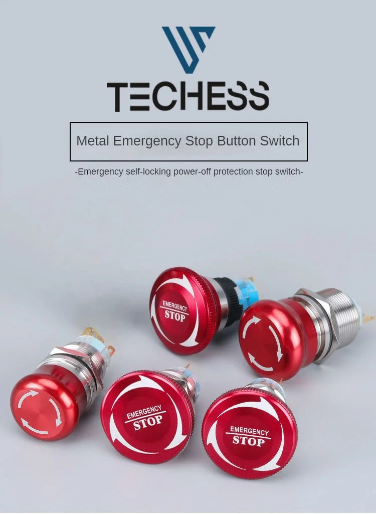Metal Emergency Stop Button  Switches 12V/220v Latching  Knob Rotary Switch Waterproof Socket  Power-off Stop momentary