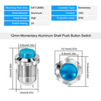 1 PCS 12mm Waterproof Momentary High Round Metal Push Button Switch Car Start Horn Speaker Bell Automatic Reset