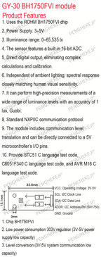 1/3/5PCS BH1750 for light intensity illumination module GY-30 /GY-302 for sensor module BH1750FVI