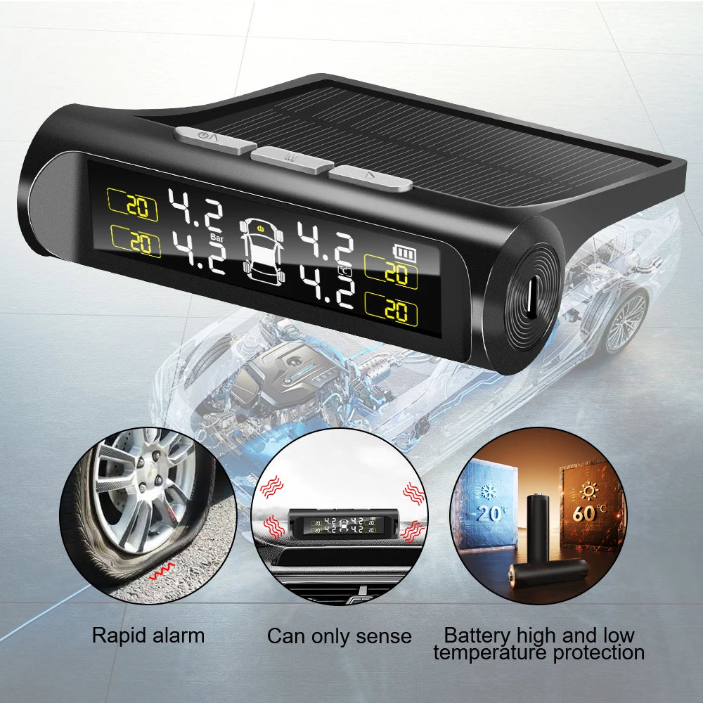 Tire Pressure Solar TPMS Car Tyre Pressure Monitoring System Solar Power Auto Security Alarm Systems Power External Sensor Auto Accessories Universal