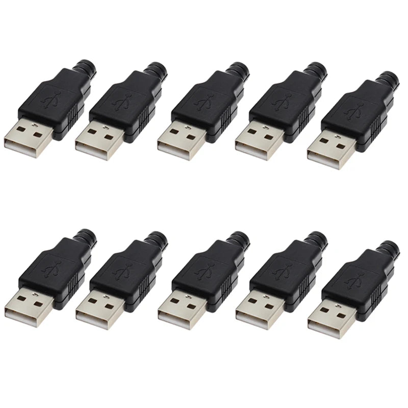 10pcs Type A Male Female USB 4 Pin Plug Socket Connector With Black Plastic Cover Type-A DIY Kits