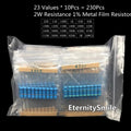 230PCS 2W 1% metal film resistors 22R ohm-51R, 100R, 1K, 100K, 120K, 150K, 1M ohm resistor package with 23 values, 10 each