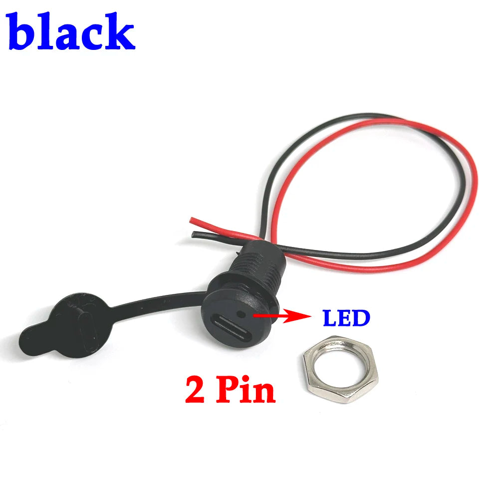 USB-C 30V 5A High Current Charging Socket with LED Lights PH2.54 Nut Snap Lock Plate USB TYPE-C Waterproof Female Connector JacK