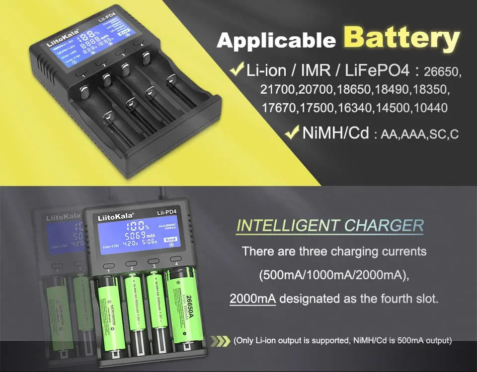 Liitokala Lii-PD4 Lii-PD2 18650 Battery Charger for 1.2V 3.7V NiMH 26650 21700 18350 18500 14500 AA AAA LiFePO4 Batteries