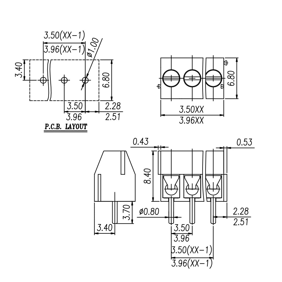 25PCS/50PCS KF350 KF396 300v 10A Pitch 2 3 Pin Spliceable PCB Screw Terminal Block Connector FOR 24-18 AWG CABLE DG350 3.5 3.96