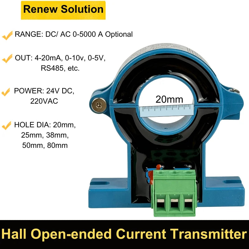 Dc Current Sensor 4 To 20ma Rs485 Hall Open Loop Split Core Transducer 10a 20a 100a 200a 20mm 38mm Hole Dc Current Transmitter