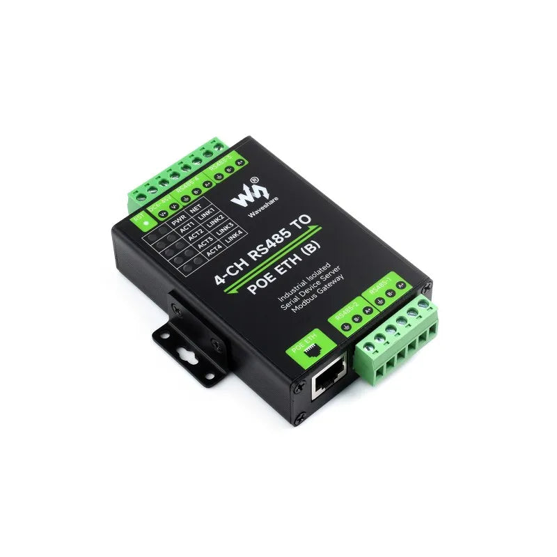 Waveshare 4-CH RS485 TO ETH (B),Ethernet Serial Server, 4 Channels RS485 Independent Operation, Rail-mount Industrial Isolated