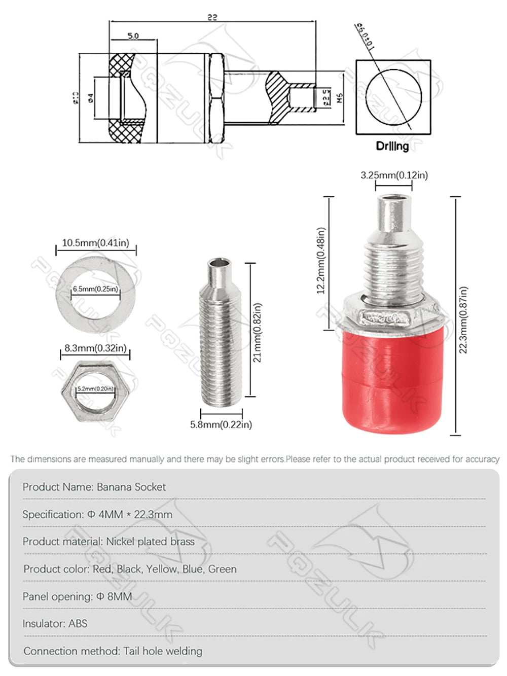 10PCS 4mm Banana Socket Binding Post Nut Banana Plug Jack Electrical Connector Terminal Test Hole DIY Parts Tools