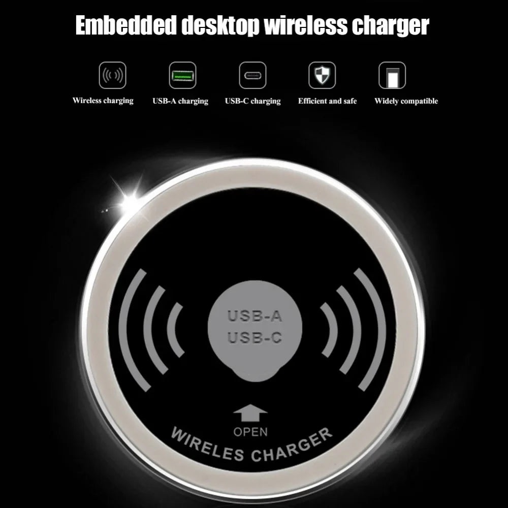 QI 3 in 1 Wireless Charger Buld in With Type-C USB Ports Quick Wireless Embedded Charger for iPhone 11 13 Airpods Xiaomi