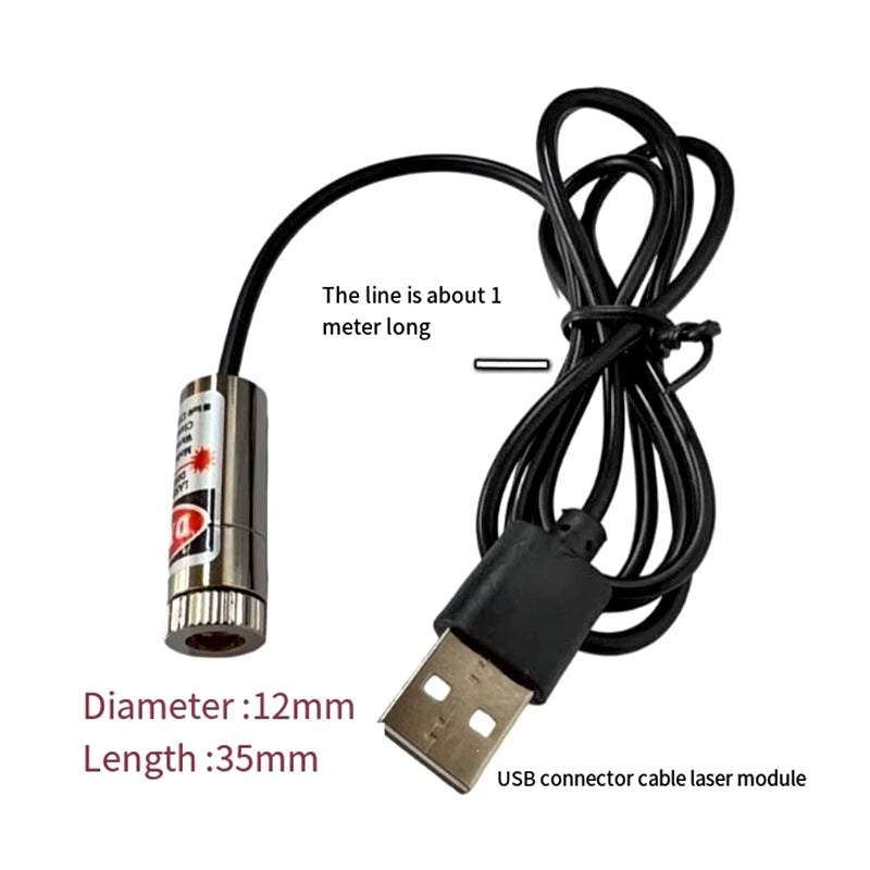 12mm 5mw Adjustable focus red Diode Industrial Laser Module Positioning Copper Head With USB Line 650nm Dot Line Cross