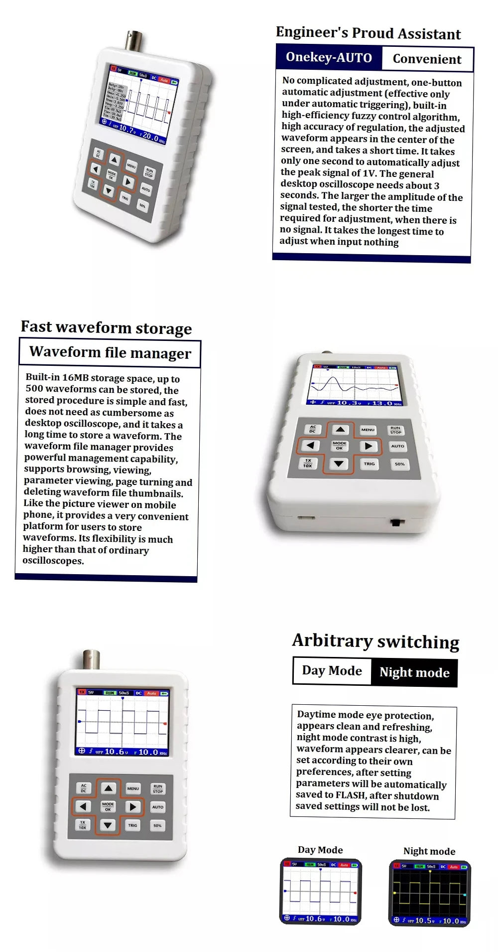 DSO PRO Handheld Digital Oscilloscope Portable Palm Size Oscillograph 5M Bandwidth 20MS/s Sampling Rate with P6100 BNC Probe