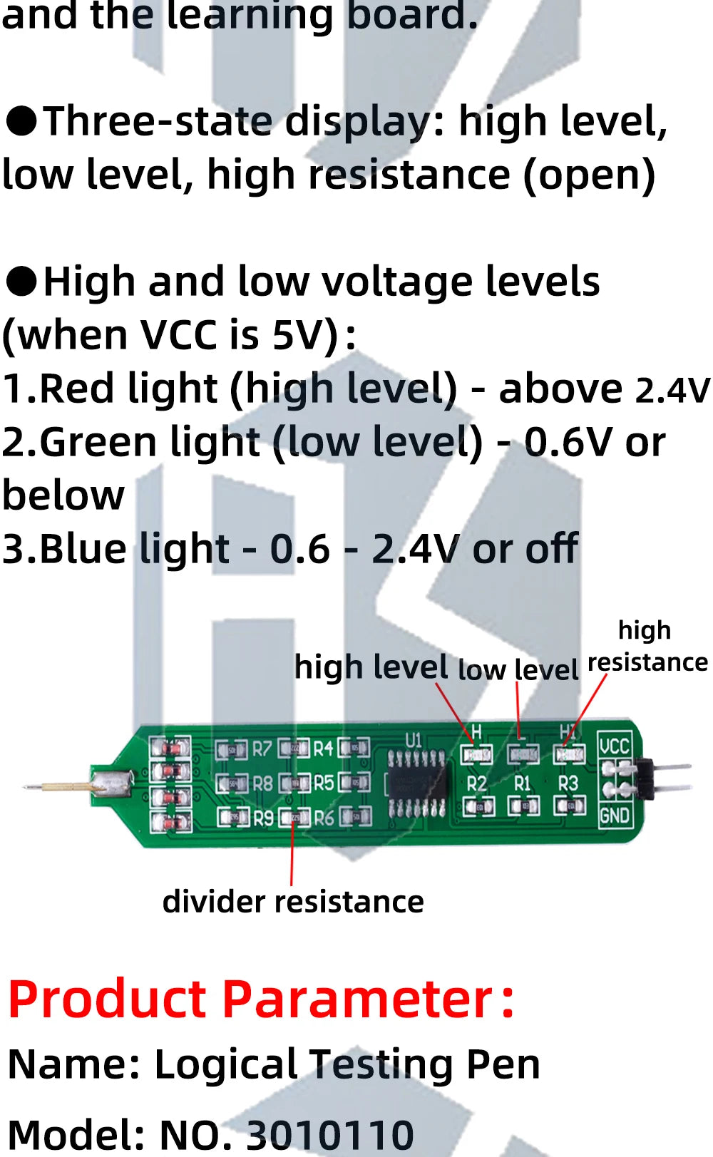 Logic Pulser Analyzer Detecting Probe 5V 3.3V Convenient and Quick Learning Board Logic Tester Pen Level Tester with Line