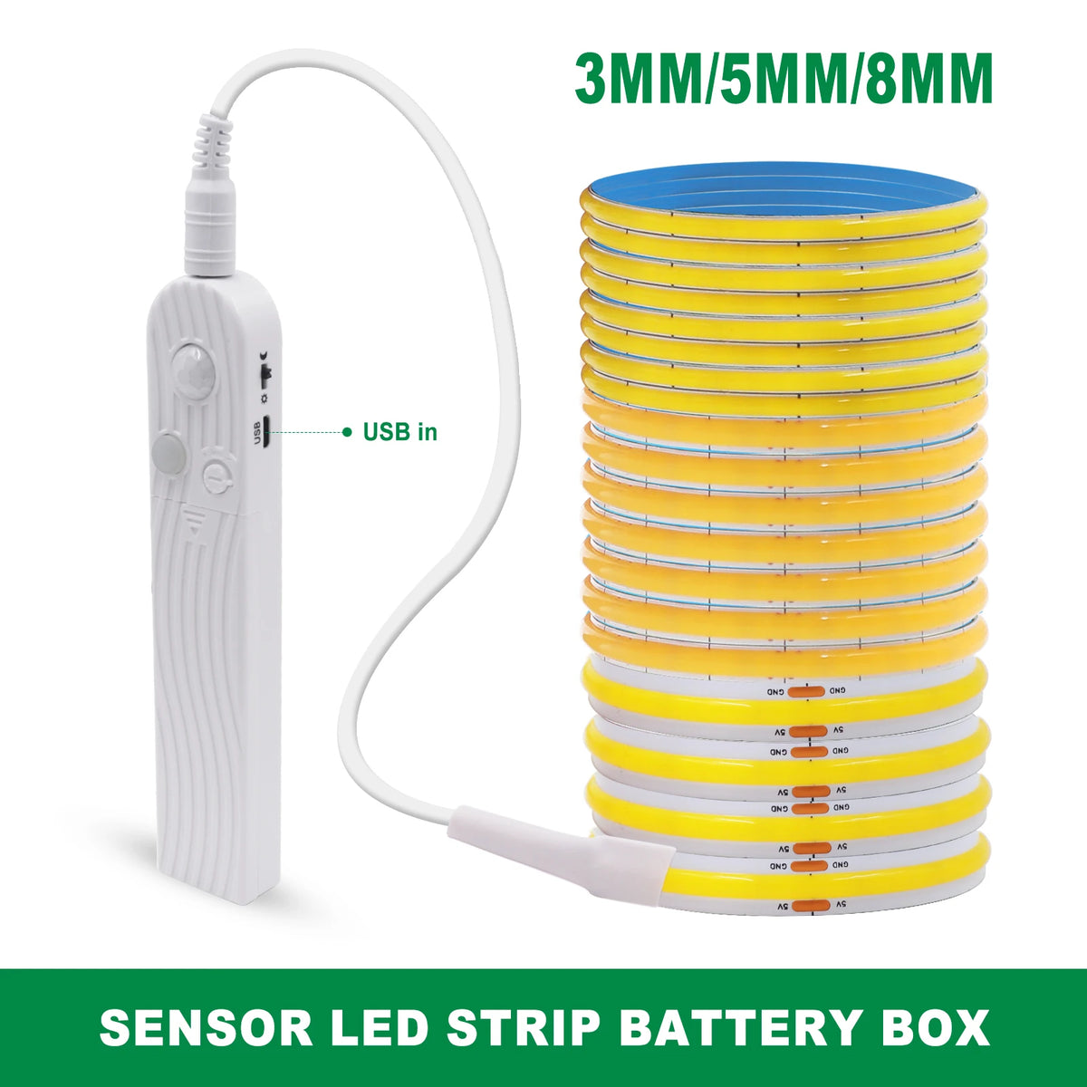 3MM 5MM 8MM COB LED Light Strip 5V 320LEDs PIR Motion Sensor Flexible Night Light USB/AAA Battery Powered Tape 3000K 4000K 6000K