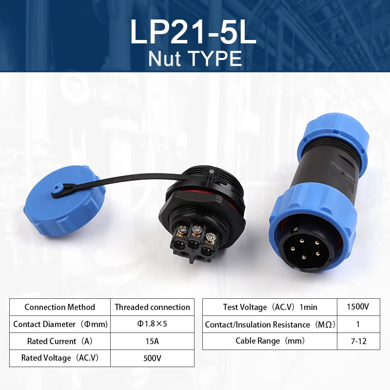 LP/SP21 IP68 Back Nut Screw crimp Panel Mount Connector Outdoor Waterproof 2/3/4/5/6/7 Pin Welding Free Male Plug Female Socket