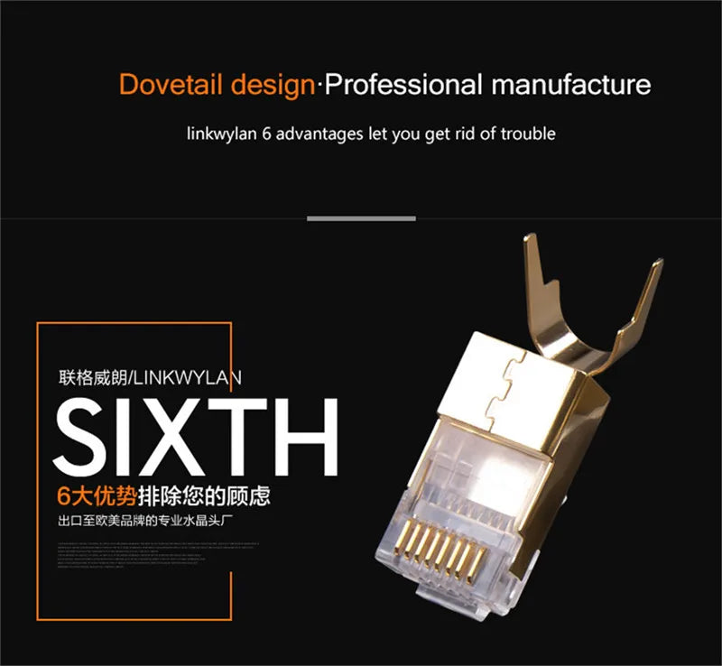 Cat8 Ethernet Plug RJ45 Connector 8P8C Modular Termination Shielded 1.5mm Large Pin Hole For Cat 8 23AWG LAN Networking Cable