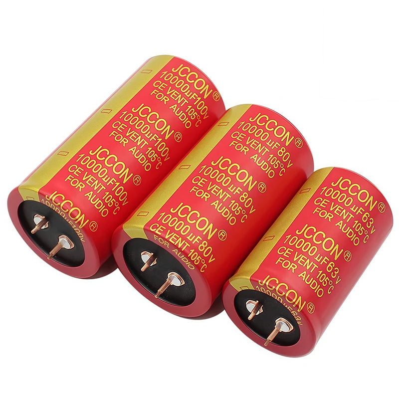 1pcs 50v 10000uf 63v10000uf 80v 10000uf JCCON Copper Pin Capacitors Audio Amplifier Filters Aluminum Electrolytic Capacitors Red