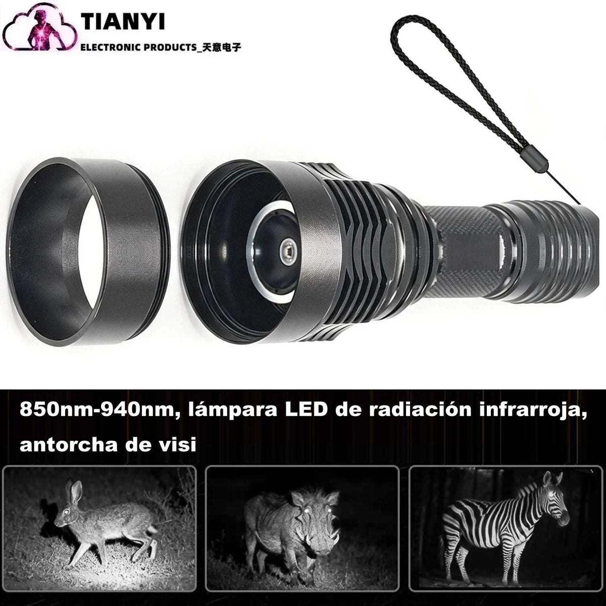 IR Hunting Flashlight 10W Infrared Radiation IR 850nm/940nm Torch Night Vision Zoomable Focus Lantern+18650+Charger+Switch+Mount