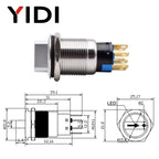 19mm 2 3 Position Metal Selector Rotary Switch Latching Push Button Switch SPDT with 12V LED Illuminated Switch 1NO1NC ON OFF