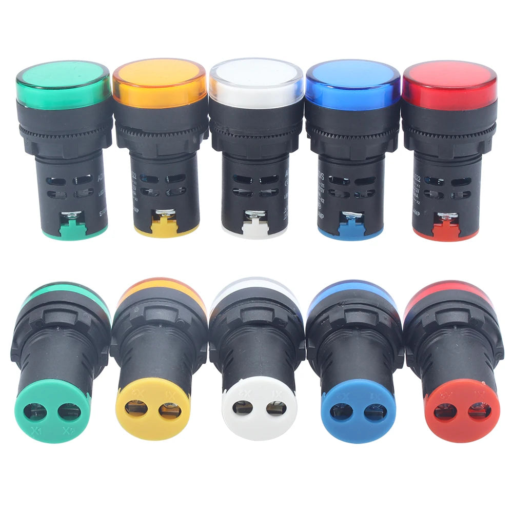 1PCS 22mm Panel Mount Signal Power Led Indicator Light Pilot Lamp Blue Green Red White Yellow Plastic 12V 24V 220V 110V 380V