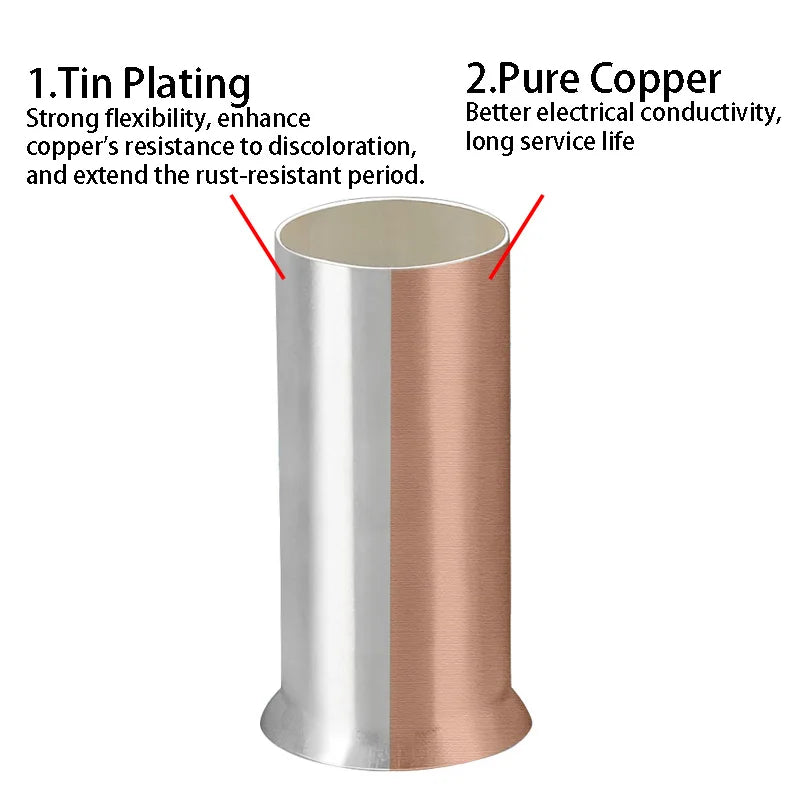 Pure Copper Non-Insulated Cord End Terminals Kit EN0508 EN1008 EN4009 Naked Wire Ferrules Crimp Terminals Wire Connector