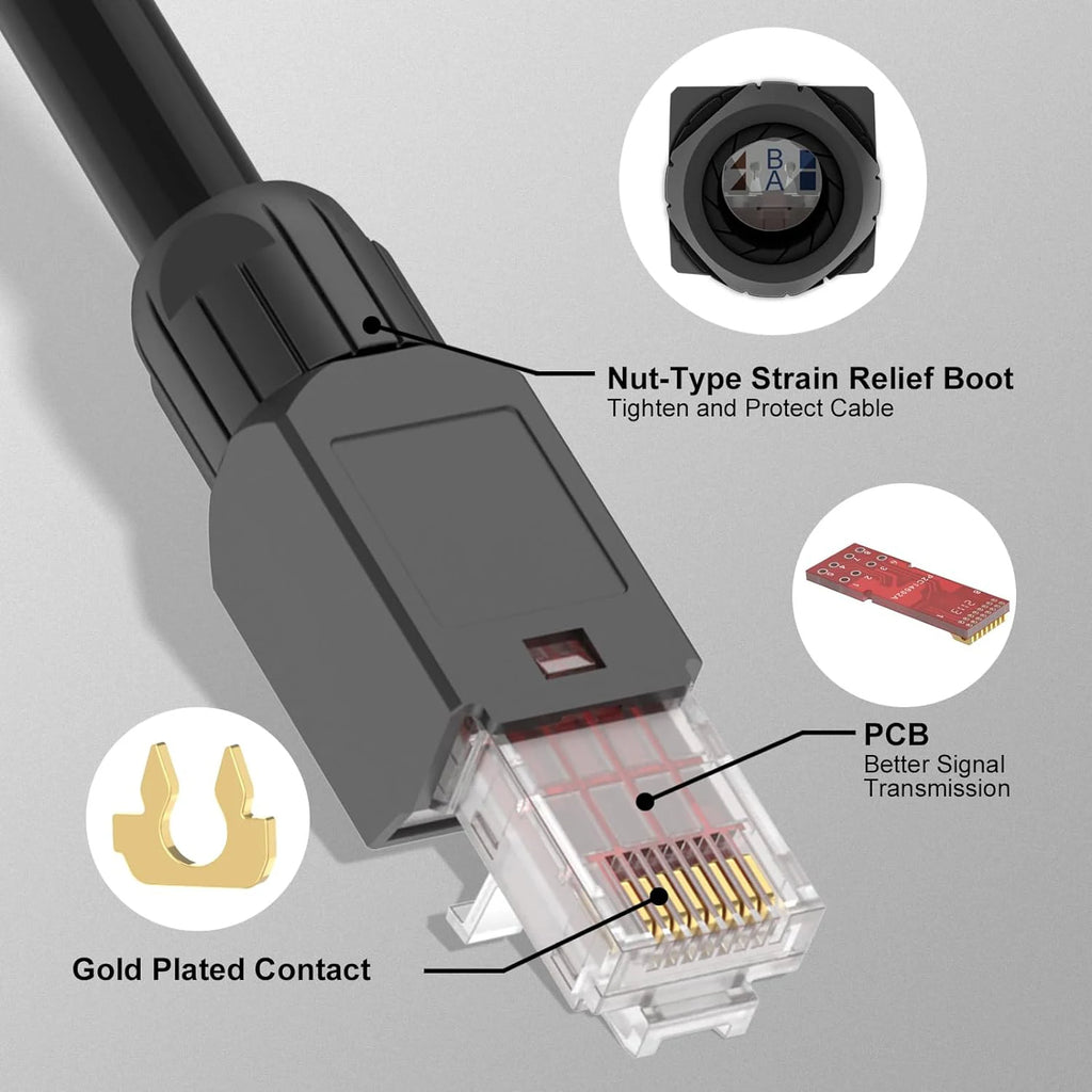 Natalink Tool-Free RJ45 Connector, CAT6A  CAT6 Field Termination Plug, RJ45 Tool Less Gold Plated Modular Plug,
