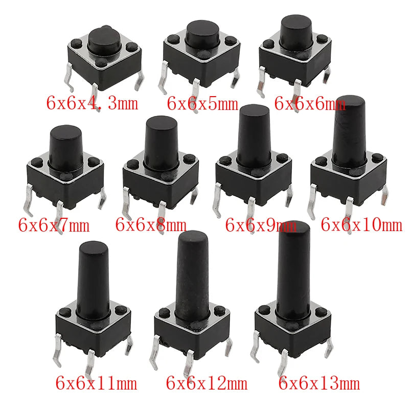 SMD DIP Micro Momentary Tact Switch Self-reset Push Button Micro Switch Assortment Kit for Car Remote Control Tablet