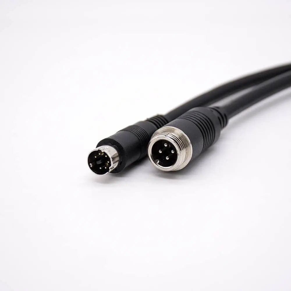 Mini Din Electrical Plug Connector 6 Pin To GX12 4 Pin Straight Male Injection Cable PVC 22AWG 300mm